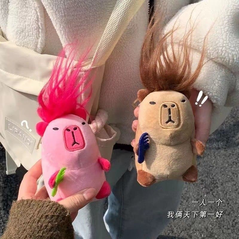 긴머리 카피바라 인형 키링 - 이미지 1